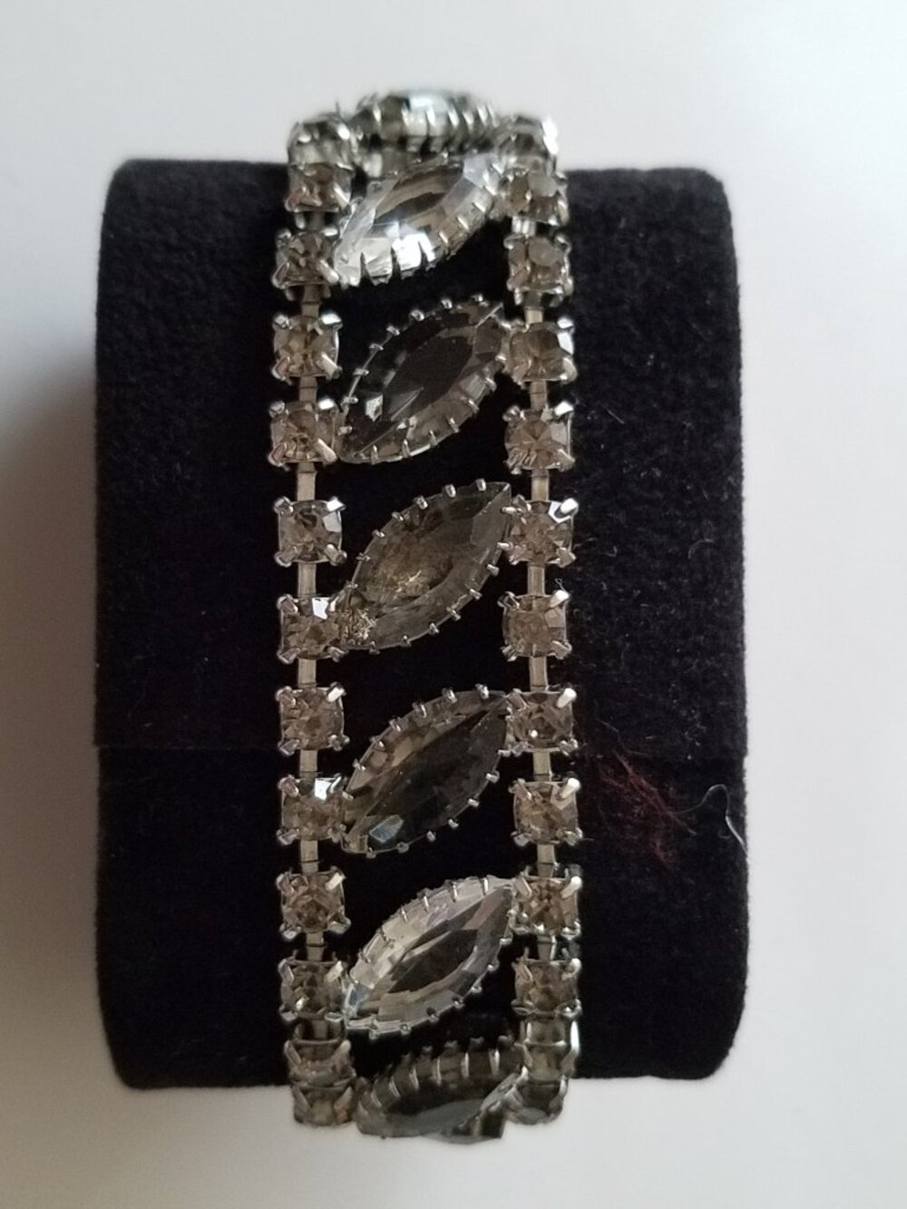 Vintage Light and Dark Gray Rhinestone and Navette Bracelet